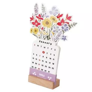 Календарь-ваза для цветов 2026 Цветочный настольный календарь с деревянной подставкой Цветущий цветок Ежемесячный календарь для дома, офиса, школы A