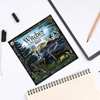 Календарь ведьм 2025 года, настенный календарь в стиле ретро, вдохновленный колдовством, календарь фаз Луны с астрономическим руководством для магических ритуалов синий