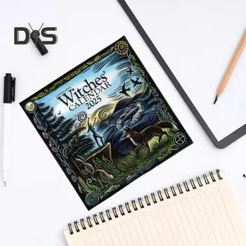 Календарь ведьм 2025 года, настенный календарь в стиле ретро, вдохновленный колдовством, календарь фаз Луны с астрономическим руководством для магических ритуалов синий