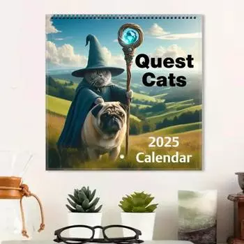 Календарь Weird Medieval Quest Cats 2025, Календарь Weird Medieval Cat, 12-месячный календарь Mystical Cats, ежемесячный бумажный планировщик разноцветный