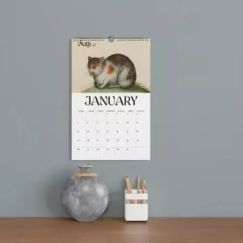Календарь Yousheng Medieval Cats 2025 Renaissance Weird Cats Wall Calendar 12 месяцев Январь. по декабрь. Ежемесячный органайзер для планирования семейного офиса 1pc