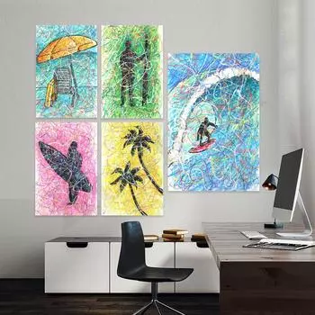 Калифорнийский пляжный серфинг. Путешествие Живописное. Подарки любителям спорта. Художественный постер для домашнего декора стен 21cm30cm NoFrame