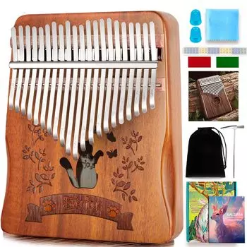 Калимба 21 клавиша, набор для начинающих, красное дерево, настроенный строй, гравировка, поставляется с японской нотной тетрадью, гравировка в виде кошки, пианино для больших пальцев, для начинающих