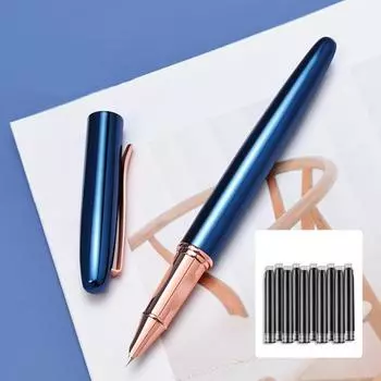 Каллиграфия Металлическая перьевая ручка Гладкая ручка для письма Подпись Ручка Канцелярские принадлежности Подарочные чернильные ручки Для студентов Blue bags