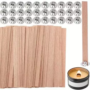 KALOLINNA фитиль для свечи из дерева своими руками 30 штук деревянные щепки с железной подставкой фитиль для свечи ручной работы 130 мм*13 мм материалы для изготовления свечей своими руками (Круглый