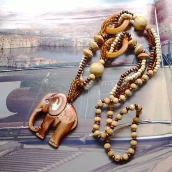 Калунг смола каю богемный wanita gaya etnis ретро Gajah Manik-Manik Gantungan свитер rantai Аксесори Ледакан коричневый