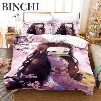 Kamado Nezuko Bedding Sets Anime Demon Slayer Bedspread for Teens Girls Cartoon Twin Single Queen King Full Duvet Cover Set cot size 70x133cm