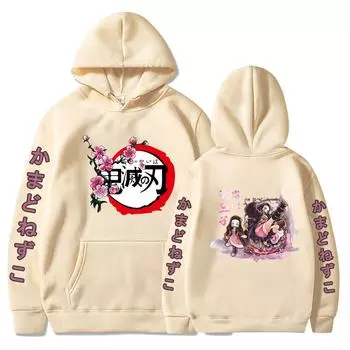 Kamado Nezuko Cute Printed Hooded Demon Slayer Anime Streetwear Men Women Aesthetic Trendy Hoodies Harajuku Unisex Sweatshirt XS чёрный