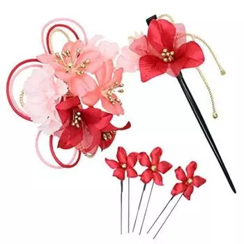Kamakura Kogei набор японских украшений для волос «Гвоздика» 3 красных [Kamakura Craft] заколка из 5 предметов, шпилька, U-образные шпильки, (красный) красный