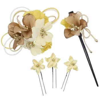 Kamakura Kogei набор японских украшений для волос «Гвоздика» 3 желтых [Kamakura Craft] заколка из 5 предметов, шпилька, U-образные шпильки, (ярко-желтый) жёлтый