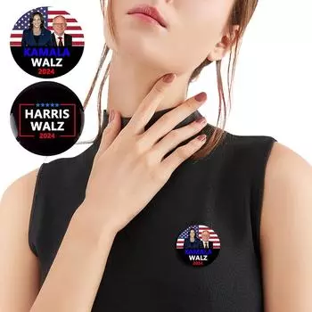 Kamala Harris Tim Walz Circle Badges Round Chest Pins Harris Walz 2024 Pin A