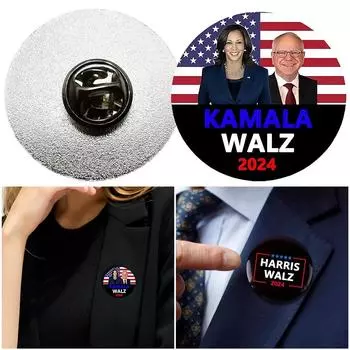 Kamala Harris Tim Walz Круглые значки Kamala Harris Значок на лацкан Kamala Harris Брошь на воротник Kamala Harris Walz 2024 A