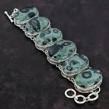Браслет из яшмы Камбаба, браслет из драгоценных камней, браслет из стерлингового серебра 925 пробы, винтажные ювелирные изделия, регулируемый браслет-цепочка, подарки на годовщину
