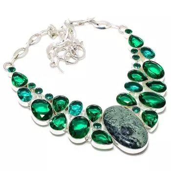 Камбаба Джаспер, драгоценный камень диопсид, ожерелье из стерлингового серебра 925 пробы, 18 дюймов, v9l13 зелёный
