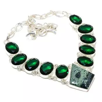 Камбаба Джаспер, драгоценный камень диопсид, ожерелье из стерлингового серебра 925 пробы 18 дюймов b3B39 зелёный