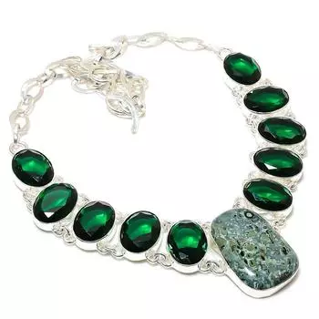 Камбаба Джаспер, драгоценный камень диопсид, ожерелье из стерлингового серебра 925 пробы 18 дюймов V4w58 зелёный