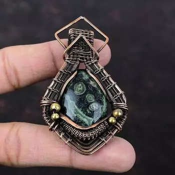 Kambaba Jasper Gemstone Pendant Copper Wire Wrapped Jewelry Elegant Pendant Handmade Wire Wrapped Pendant Dainty Copper Pendant Gift For Mom