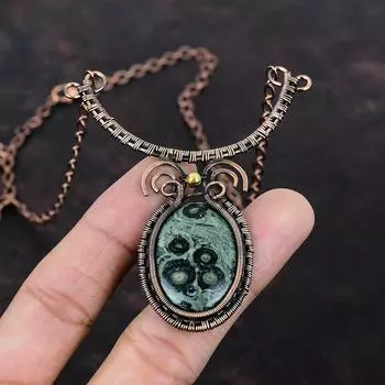 Kambaba Jasper Necklace Copper Wire Wrapped Necklace Adjustable Necklace Handmade Necklace Awesome Copper Jewelry Gemstone Necklace For Gift