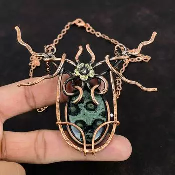 Kambaba Jasper Necklace Copper Wire Wrapped Necklace Adjustable Chain Necklace Copper Jewelry Gemstone Necklace Handmade Jewelry For Gifts