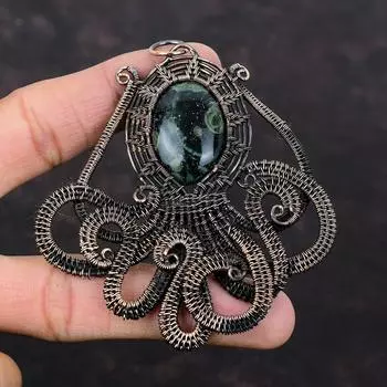 Kambaba Jasper Pendant Copper Wire Wrapped Jewelry Octopus Design Pendant Handmade Gemstone Pendant Copper Wire Wrapped Pendant Gift For Mom