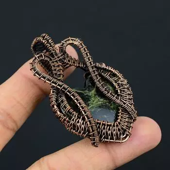 Камбаба в форме сердца или звездная галактика Драгоценный камень Медная проволока, обернутая ювелирными изделиями ручной работы для подарка 2.67 Inches зелёный