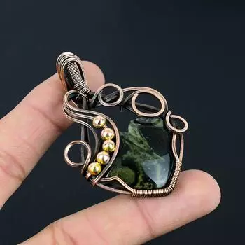 Камбаба Яшма Драгоценный камень ручной работы из чистой медной проволоки Ювелирный кулон Враг для женщин 2.56 Inches синий