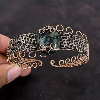 Камбаба Яшма Медный браслет Медная проволока Ювелирные изделия Браслет из драгоценных камней Регулируемый браслет-манжета Ювелирные изделия ручной работы Браслет из медной проволоки
