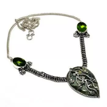 Камбаба Яшма Перидот Драгоценный камень 925 Посеребренная ювелирная цепочка 18 дюймов 18 зелёный