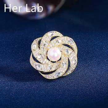 Камелия Брошь Корсаж Пальто Аксессуары для одежды Инкрустация жемчугом Цирконий Булавка Воротник Цветок золотой