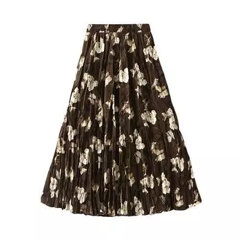 Камелия осень новое модное платье с высокой талией для похудения из крепа длинное платье с принтом А-силуэта юбка миди для женщин QT2455 one size коричневый