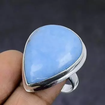 Камень ангелит драгоценный камень 925 стерлингового серебра подарок ювелирное изделие кольцо размер 9 v9U59