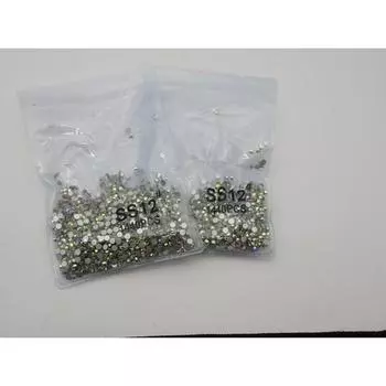 Камень для ногтей Riya House ss12 Crystal Flatback SS12 3,0-3,2 мм, без горячей фиксации, 2 пакетика, опал AB