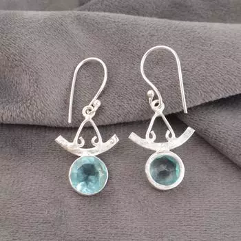 Камень Голубой Топаз 925 Стерлинговое Серебро Ручная Работа Серьги-Подвески 1,63 EE-152-12