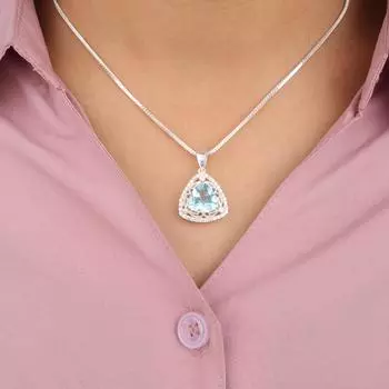 Камень Голубой Топаз Ювелирное изделие из стерлингового серебра 925 пробы Стильный кулон с цирконом 0,99 CZP-8-11
