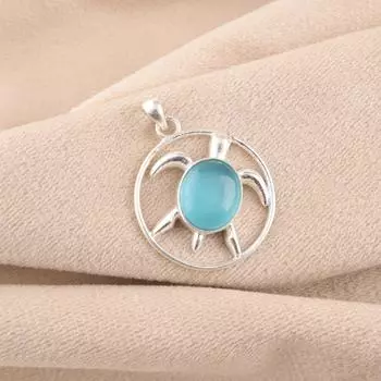 Камень Кошачий глаз синий Серебро 925 пробы Клеймо Ювелирное изделие Ручная работа Подвеска Подарок для мамы CP-2-44