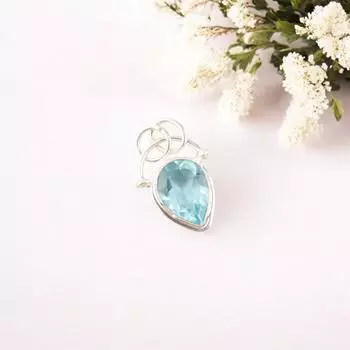 Камень Небесно-голубой Топаз Ювелирные изделия из стерлингового серебра 925 ручной работы Подвеска в стиле бохо 1,01 PP-56-16