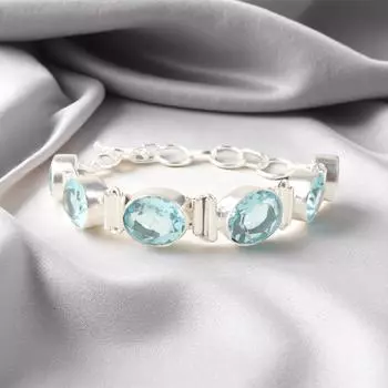 Камень Небесно-голубой Топаз Серебро 925 пробы Женские украшения Ручной работы Браслет 8 RB-4-12