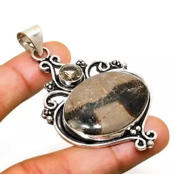 Камень септериан, драгоценный камень дымчатый топаз 925, посеребренный кулон 2,46 дюйма 2.46 жёлтый