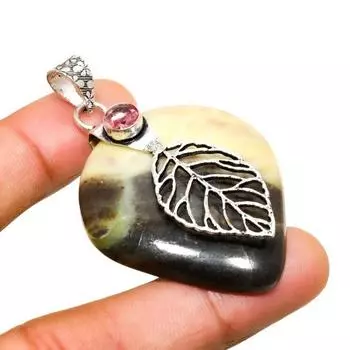 Камень септериан, розовый рубиллит, драгоценный камень 925, посеребренный кулон 2,46 дюйма 2.46 жёлтый