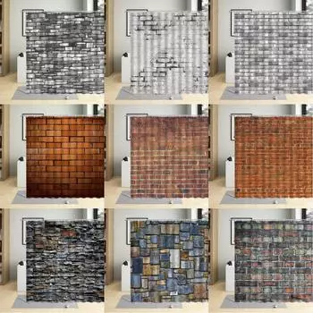 Каменная кирпичная стена ванная занавеска для душа ткань водонепроницаемый садовый фон экраны декоративный щебень с 12 крючками занавески для ванной W90xH180cm