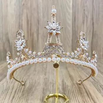 Каменная пагода свадебная корона горный хрусталь жемчуг корона на день рождения тиара свадебное платье аксессуары свадебные аксессуары для волос