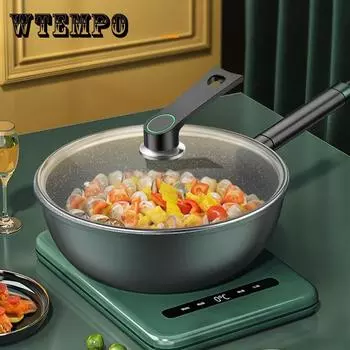 Каменная сковорода Wok Maifan, антипригарная посуда, бытовая индукционная плита вок, бездымная посуда 30cm зелёный