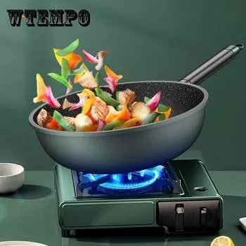 Каменная сковорода Wok Maifan, антипригарная посуда, бытовая индукционная плита вок, бездымная посуда 28cm зелёный