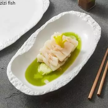 Каменная текстура Неправильная овальная тарелка Керамическая тарелка для рыбы на пару Толстая суповая тарелка Тарелки для суши Молекулярная кухня Креативная посуда