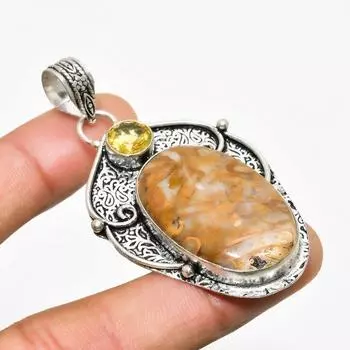 Каменное ископаемое, цитрин, серебряный 925-й пробы, ювелирный кулон 2,27 дюйма 2.27 зелёный