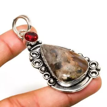 Каменное ископаемое, драгоценный камень гранат 925, посеребренная ювелирная подвеска 2,27 дюйма 2.27 зелёный