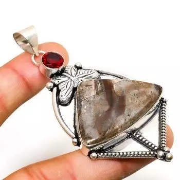 Каменное ископаемое, драгоценный камень гранат 925, посеребренная ювелирная подвеска 2,84 дюйма 2.84 зелёный