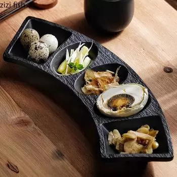 Каменный узор, сплошной цвет, керамическая многосекционная тарелка, креативная тарелка для приправ, закусок, суши, молекулярная еда, специальная столовая посуда