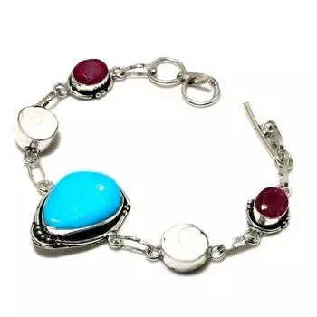 Камео Рубин(Смоделированный) Ювелирный браслет с драгоценным камнем 925, посеребренный, 6–8 дюймов