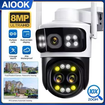 Камера AIOOK YOOSEE, 10-кратный зум, уличная водонепроницаемая камера безопасности, HD 8MP, Wi-Fi, цветное видеонаблюдение, ночное видение, двусторонняя аудиосвязь, PTZ